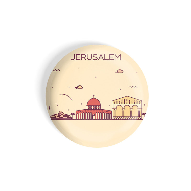 dhcrafts Round Fridge Magnet Brown Color Jerusalem Glossy Finish Design Pack of 1 (58 mm)
